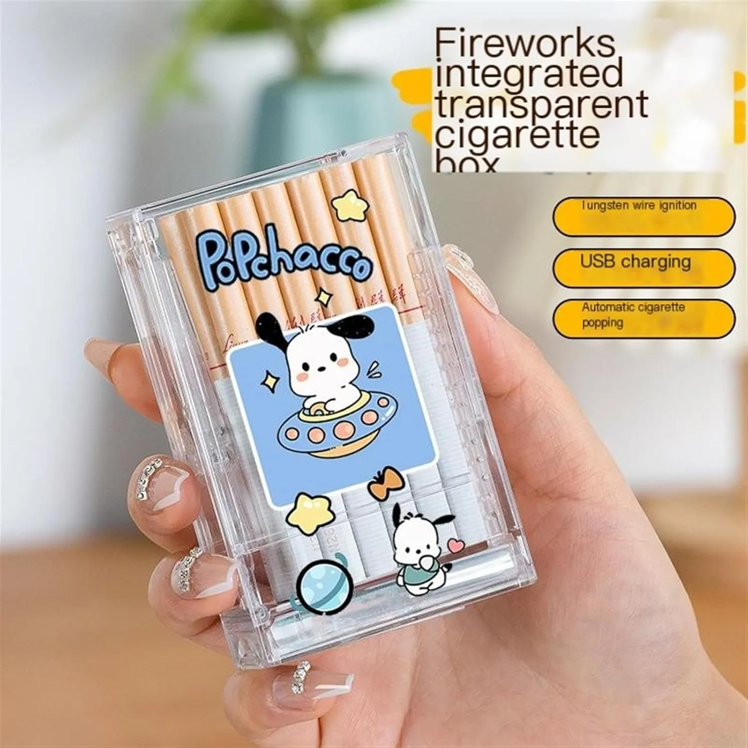 Clear Case Lighter, USB Rechargeable, Windproof, Waterproof, 2-in-1 Portable Lighter, Holds 20 Packs of Cigarettes (Color : E)