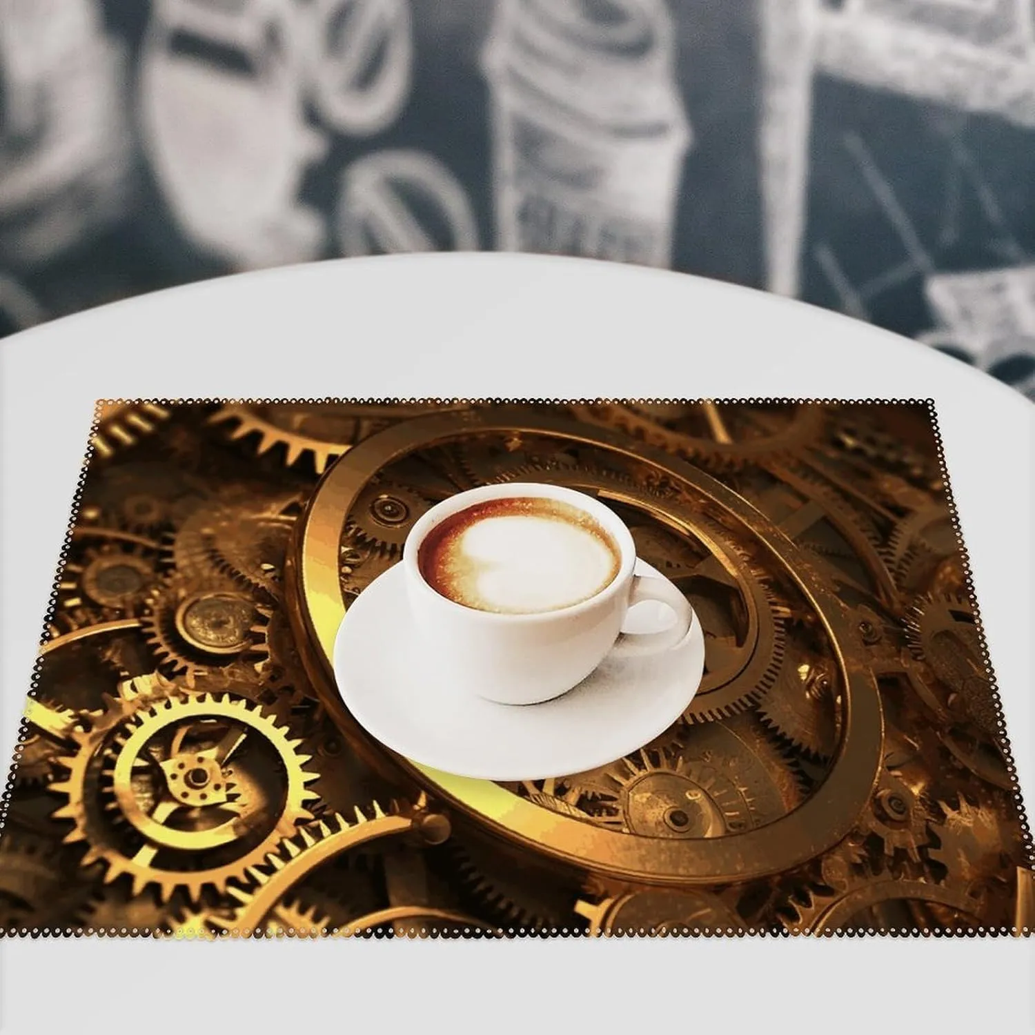 Cloth Placemats Set of 6 Cool Steampunk Gears Printed Heat Resistant Place Mats for Kitchen Table Indoor/Outdoor Washable Placemat Wipeable Dining Table Mats