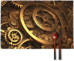 Cloth Placemats Set of 6 Cool Steampunk Gears Printed Heat Resistant Place Mats for Kitchen Table Indoor/Outdoor Washable Placemat Wipeable Dining Table Mats