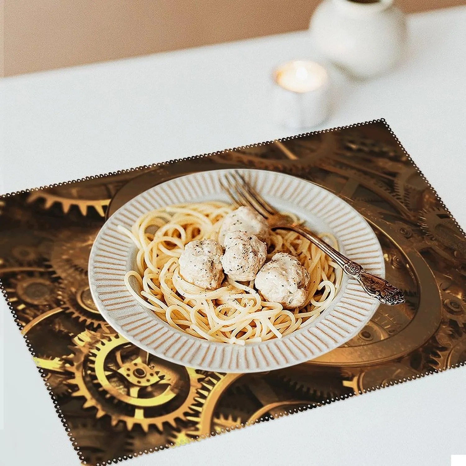 Cloth Placemats Set of 6 Cool Steampunk Gears Printed Heat Resistant Place Mats for Kitchen Table Indoor/Outdoor Washable Placemat Wipeable Dining Table Mats