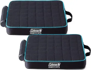 Coleman OneSource Heated Camping Chair Pad Bleacher Seat w/Rechargeable Battery USB Charging Port & Dual Port Dock, Black/Caribbean Blue, 2 Pack