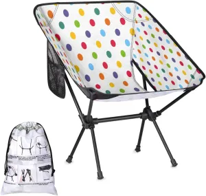 Colorful Polka Dot Camping Chair Lightweight Portable Folding Camp Chairs for Adults Easy Installation for Camping Fishing Hiking Picnic Travel Festival Supports 176lbs