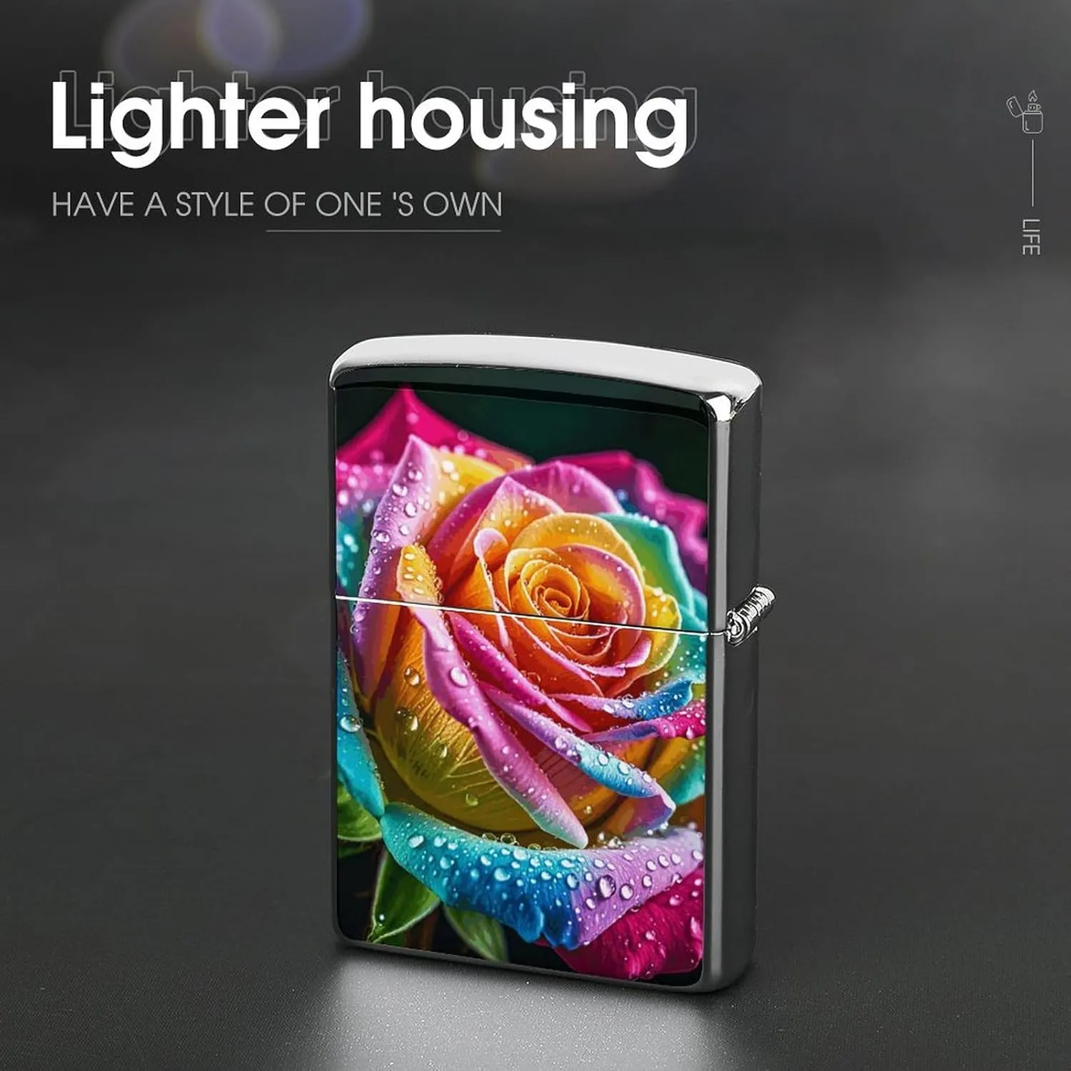 Colorful Rose with WaterLighter Case Waterproof Lighter Sleeve Lighters Protective Cover with Graffiti Design