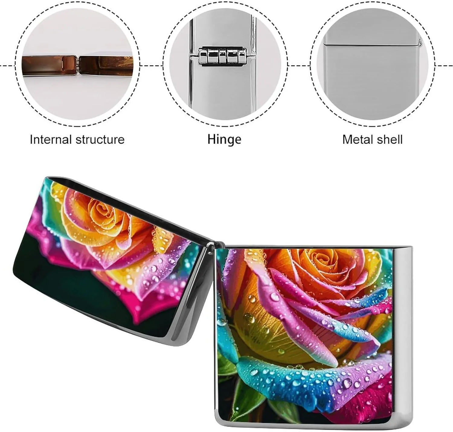 Colorful Rose with WaterLighter Case Waterproof Lighter Sleeve Lighters Protective Cover with Graffiti Design