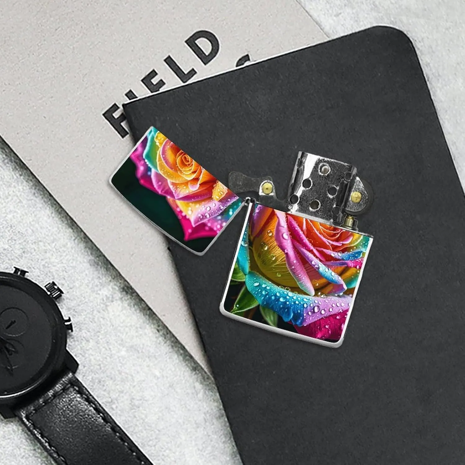 Colorful Rose with WaterLighter Case Waterproof Lighter Sleeve Lighters Protective Cover with Graffiti Design
