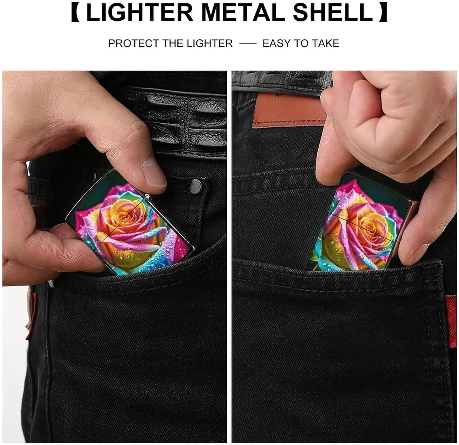 Colorful Rose with WaterLighter Case Waterproof Lighter Sleeve Lighters Protective Cover with Graffiti Design