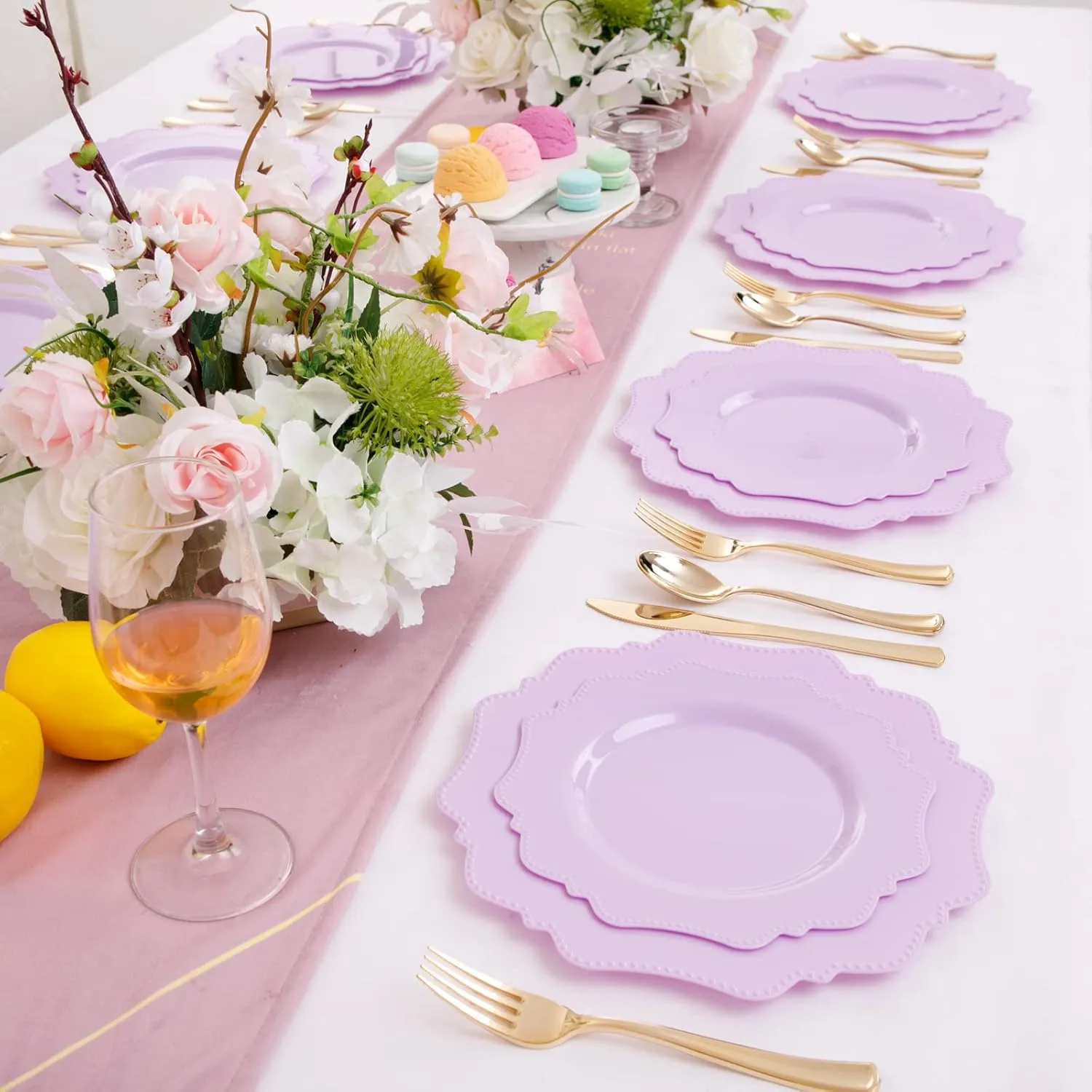 COLOSUS Disposable Lavender Purple Plastic Party Plates 60Pcs set Heavy Duty 30 Dinner plate 10.5” and 30 Salad/Dessert Plate 8.25” for Easter day Party Dinner