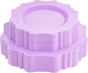 COLOSUS Disposable Lavender Purple Plastic Party Plates 60Pcs set Heavy Duty 30 Dinner plate 10.5” and 30 Salad/Dessert Plate 8.25” for Easter day Party Dinner