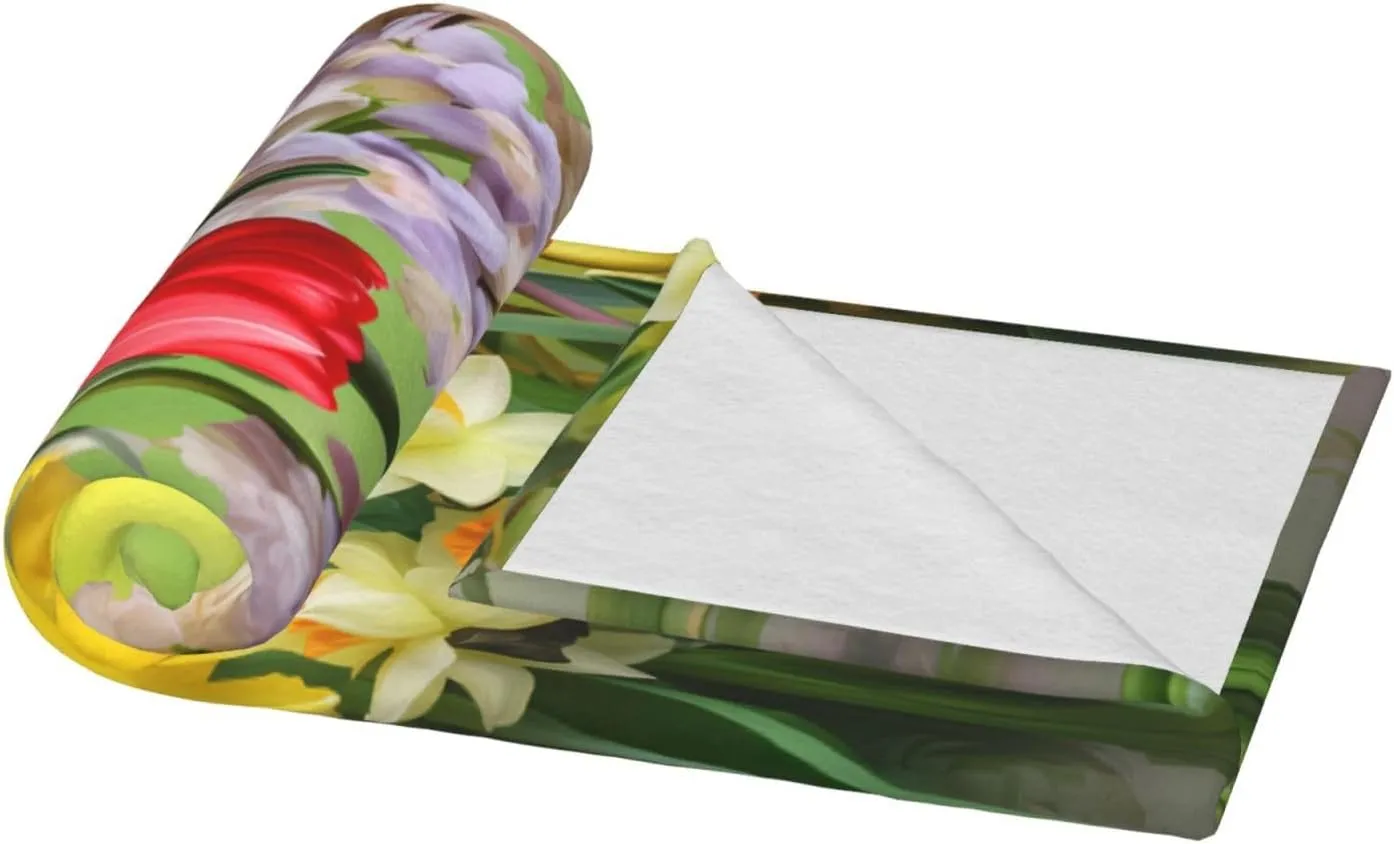 Colourful Flowers Tulips Throw Blankets， Soft Fleece Blanket 60"X50" Couch Cover for Bed Sofa Chair Camping Travel