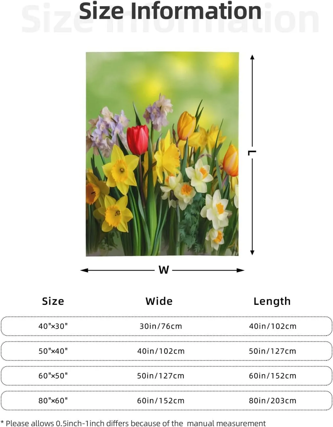 Colourful Flowers Tulips Throw Blankets， Soft Fleece Blanket 60"X50" Couch Cover for Bed Sofa Chair Camping Travel