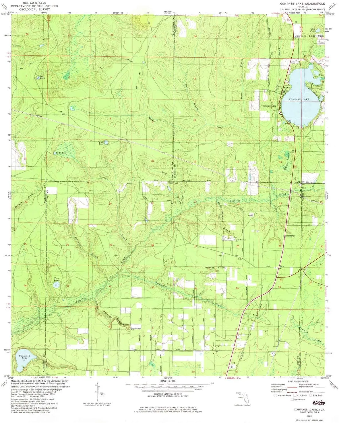 Compass Lake FL topo map, 1:24000 Scale, 7.5 X 7.5 Minute, Historical, 1982, Updated 1982, 27 x 22.9 in