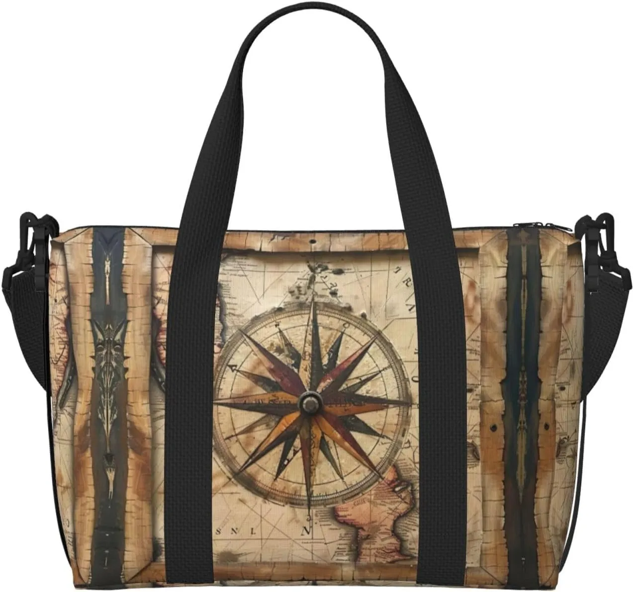 Compass Map Nautical Print Portable Travel Duffel Bag,Ideal For Business And Private Travel