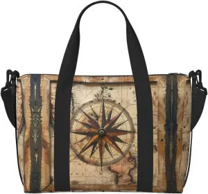 Compass Map Nautical Print Portable Travel Duffel Bag,Ideal For Business And Private Travel
