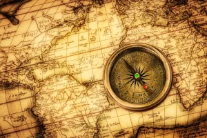 Compass on Vintage World Map Canvas Wall Art