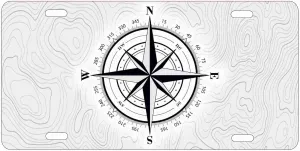 Compass Rose on Topographic map Novelty Front Plate Decorative Vanity Aluminum Sign Car Tag 12 x 6 inches