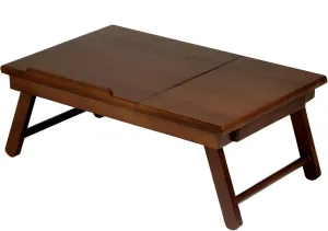 Contemporary Home Living 25.25" Alden Walnut Wood Flip Top Lap Desk with Drawer and Foldable Legs