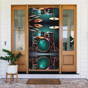 Cool Drum Set Print Door Porch Cover,Door Banner Backdrop,Party Door Cover Sign,For Outdoor Indoor Decorations