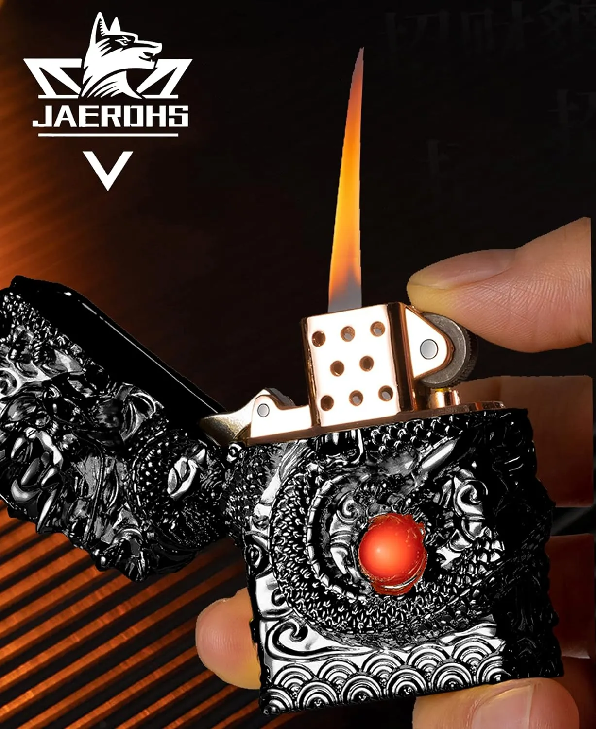 Cool Lighters, Windproof Carving Dragon Antique Lighter, Reusable Kerosene Grinding Wheel Lighter for Collection, Decorative, Gift, Present (Without Fuel) (Black)