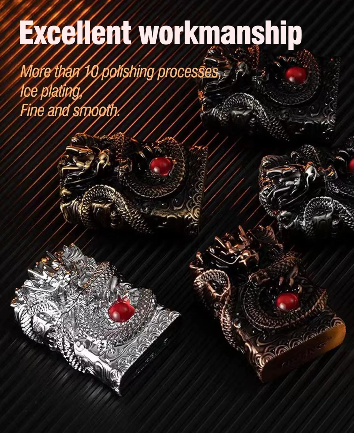 Cool Lighters, Windproof Carving Dragon Antique Lighter, Reusable Kerosene Grinding Wheel Lighter for Collection, Decorative, Gift, Present (Without Fuel) (Black)
