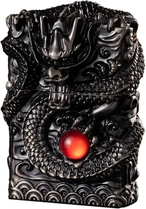 Cool Lighters, Windproof Carving Dragon Antique Lighter, Reusable Kerosene Grinding Wheel Lighter for Collection, Decorative, Gift, Present (Without Fuel) (Black)