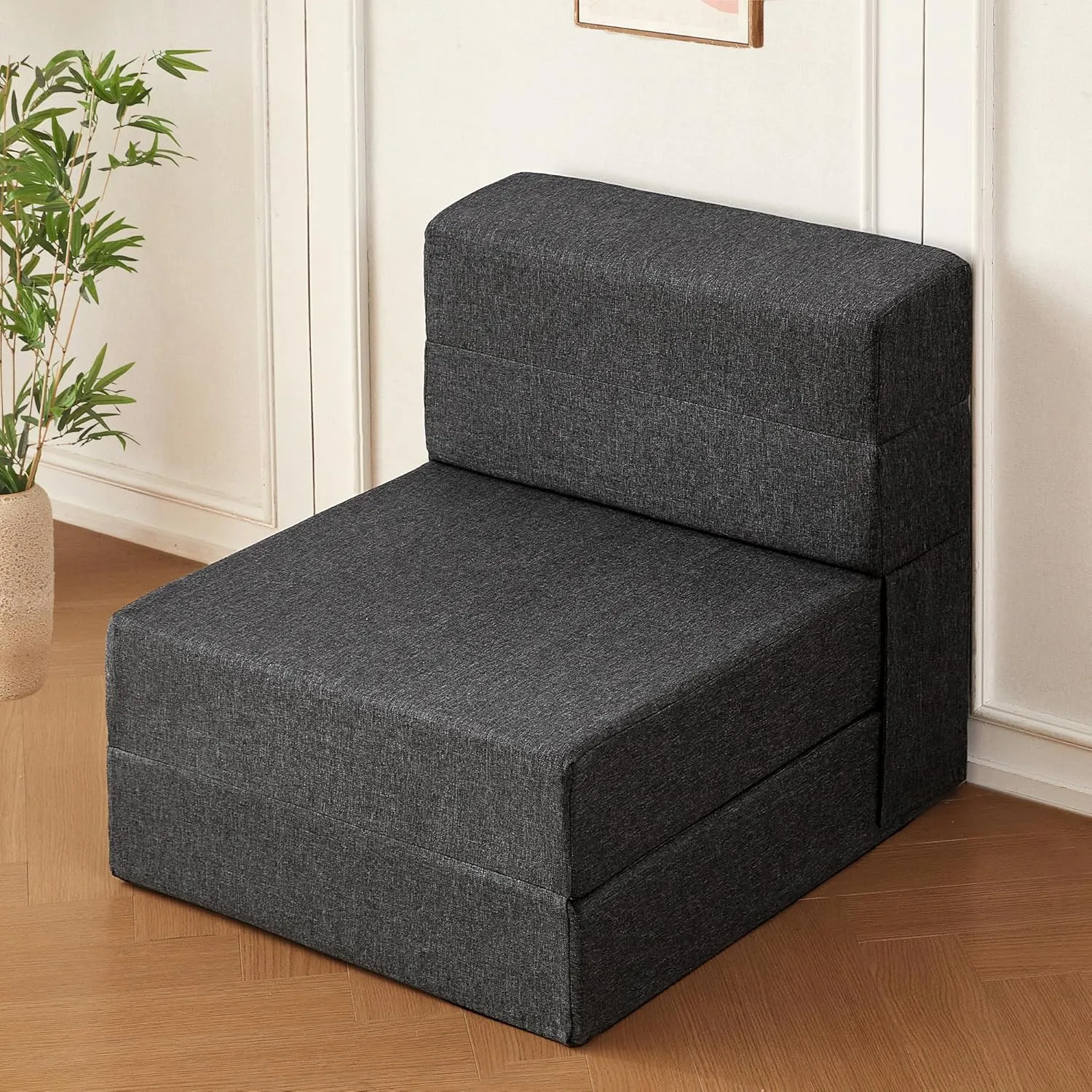 COOVA Folding Sofa Bed Single Size - Memory Foam Futon Sleeper Chair Guest Bed with Washable Cover, Floor Sofa and Sleeping Mat for Living Room/Office/Guest Room/Apartment,Dark Grey