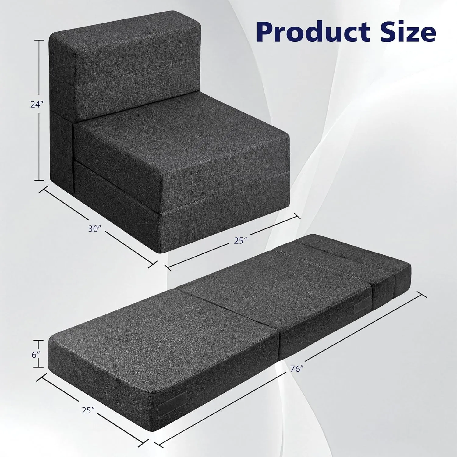 COOVA Folding Sofa Bed Single Size - Memory Foam Futon Sleeper Chair Guest Bed with Washable Cover, Floor Sofa and Sleeping Mat for Living Room/Office/Guest Room/Apartment,Dark Grey