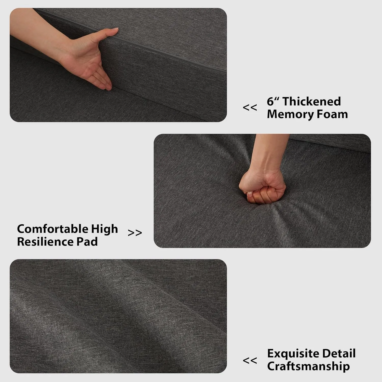 COOVA Folding Sofa Bed Single Size - Memory Foam Futon Sleeper Chair Guest Bed with Washable Cover, Floor Sofa and Sleeping Mat for Living Room/Office/Guest Room/Apartment,Dark Grey
