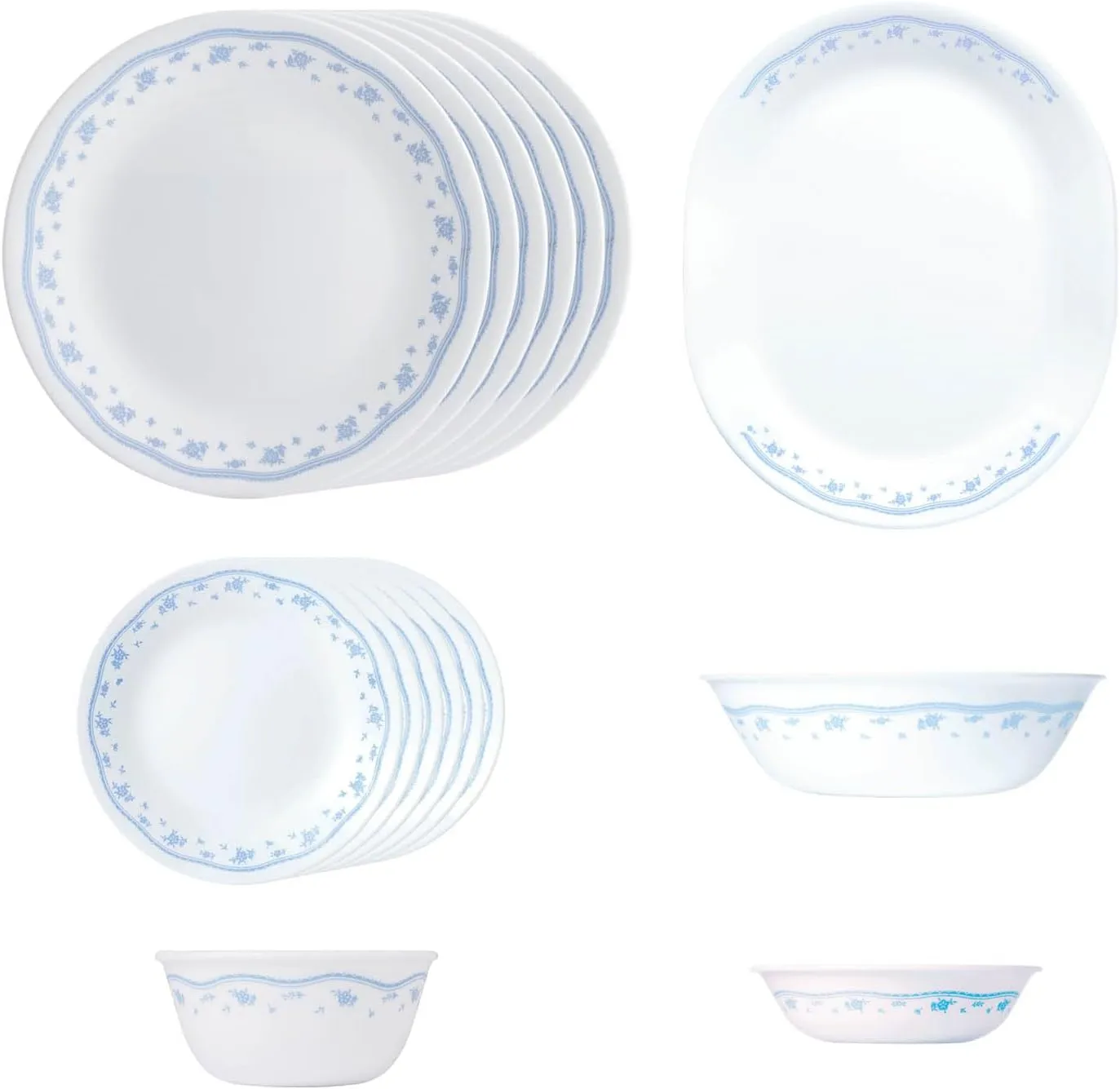 Corelle Livingware Series Morning Blue 21 Pcs Dinner Set, Medium, White