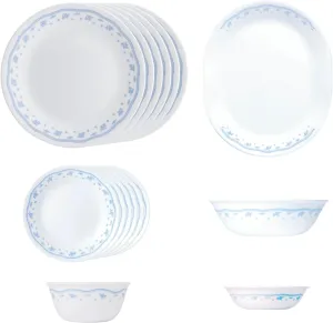 Corelle Livingware Series Morning Blue 21 Pcs Dinner Set, Medium, White