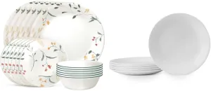 Corelle Vitrelle 18 Piece Wildflower Glass Dinnerware Sets, Service for 6 & 6-Piece Winter Frost White Salad Plates