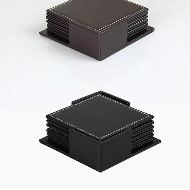 Cosmo 7PCS Square 2 Sides PU Leather Coaster Set - Brown