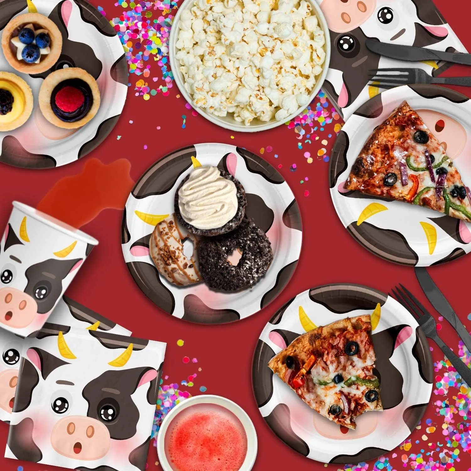 Cow Birthday Party Supplies Set Plates Napkins Cups Tableware Kit for 16