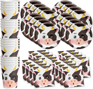 Cow Birthday Party Supplies Set Plates Napkins Cups Tableware Kit for 16