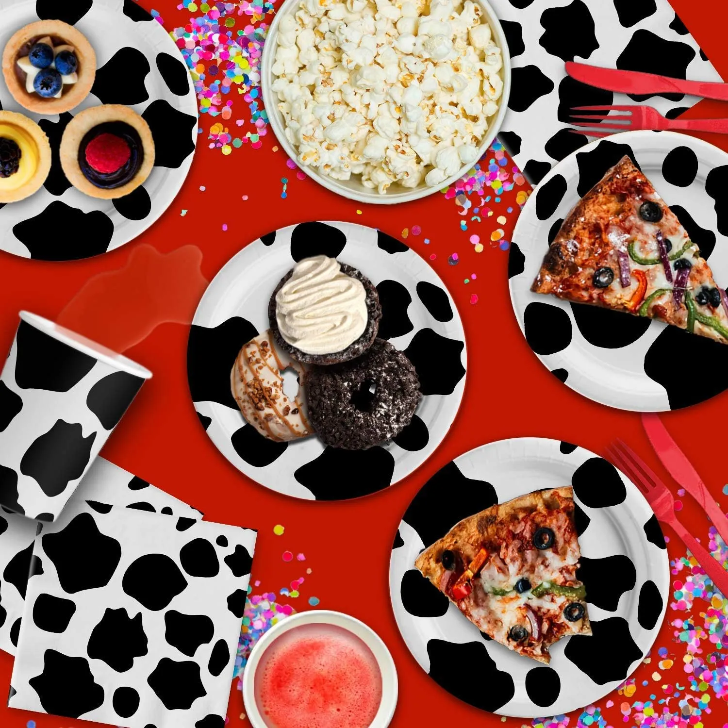 Cow Print Farm Animal Party Supplies - Cow Girl Party Supplies - Tabelware Set Includes Plates, Napkins and Cups | Kit for 16