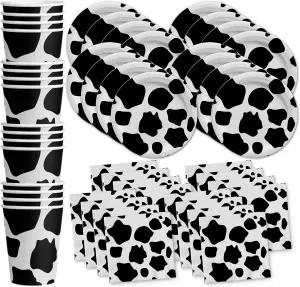 Cow Print Farm Animal Party Supplies - Cow Girl Party Supplies - Tabelware Set Includes Plates, Napkins and Cups | Kit for 16
