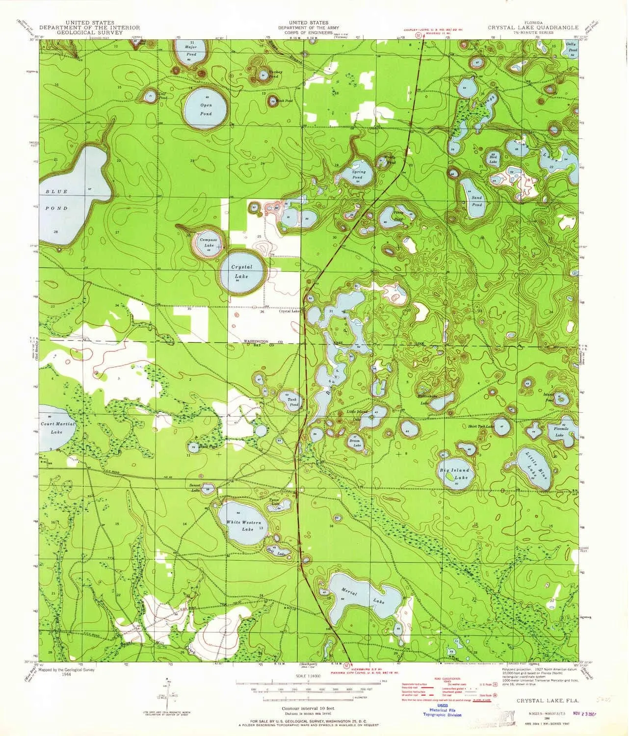 Crystal Lake FL topo map, 1:24000 Scale, 7.5 X 7.5 Minute, Historical, 1944, Updated 1964, 26.9 x 23 in