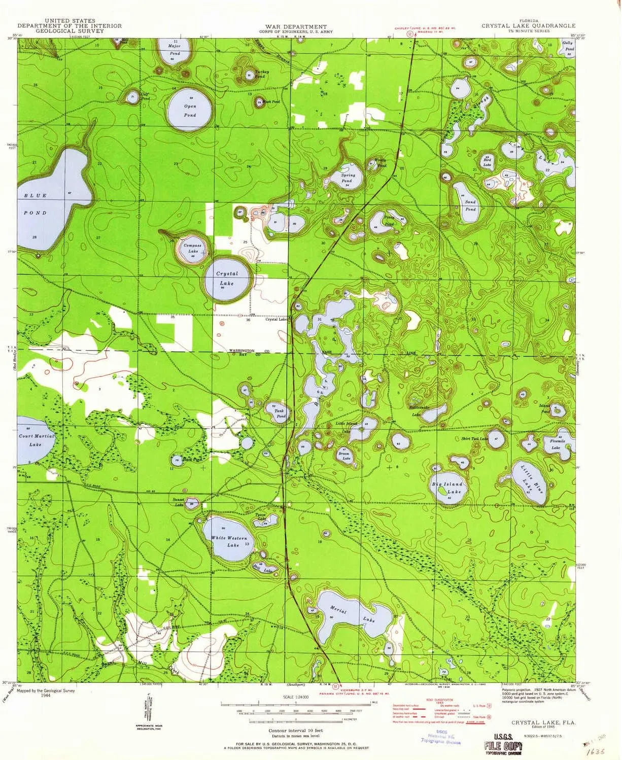 Crystal Lake FL topo map, 1:24000 Scale, 7.5 X 7.5 Minute, Historical, 1945, Updated 1960, 26.8 x 22.9 in