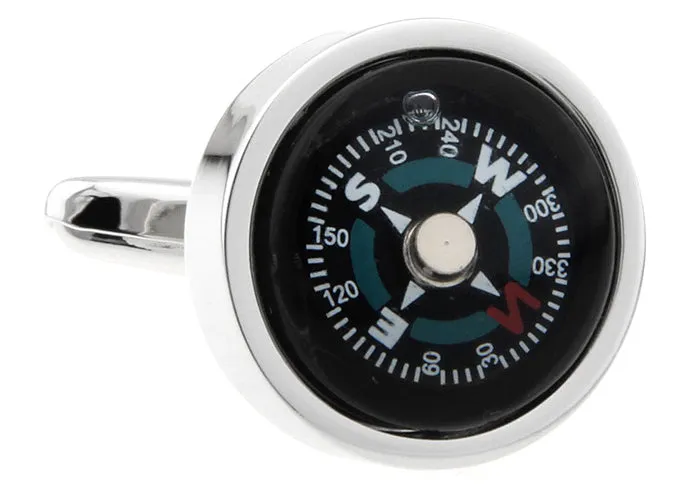 Cufflinks Compass Working Compass Jewelry Silver Trim Functioning Direction Finder Cuff Links True North Guiding Force