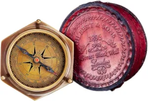 Curio Brass Compass with Leather Cover- Compact and Reliable Survival Compass for Hiking, Camping, and Outdoor Adventures