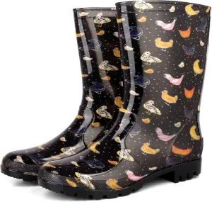 DaeRainy Women's Mid-calf Rain Boots Waterproof Non-slip for Gardens,Fishing,Farm,Outdoor Work Boots