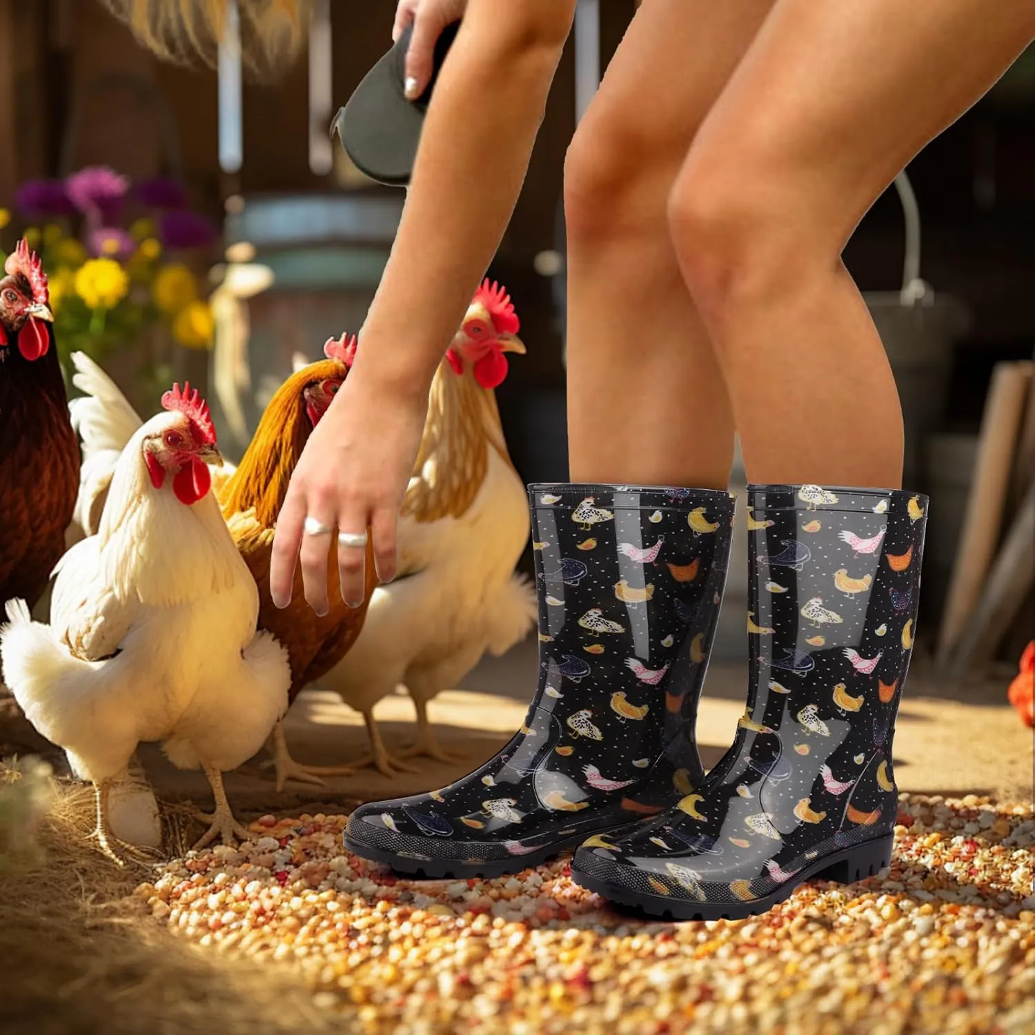 DaeRainy Women's Mid-calf Rain Boots Waterproof Non-slip for Gardens,Fishing,Farm,Outdoor Work Boots