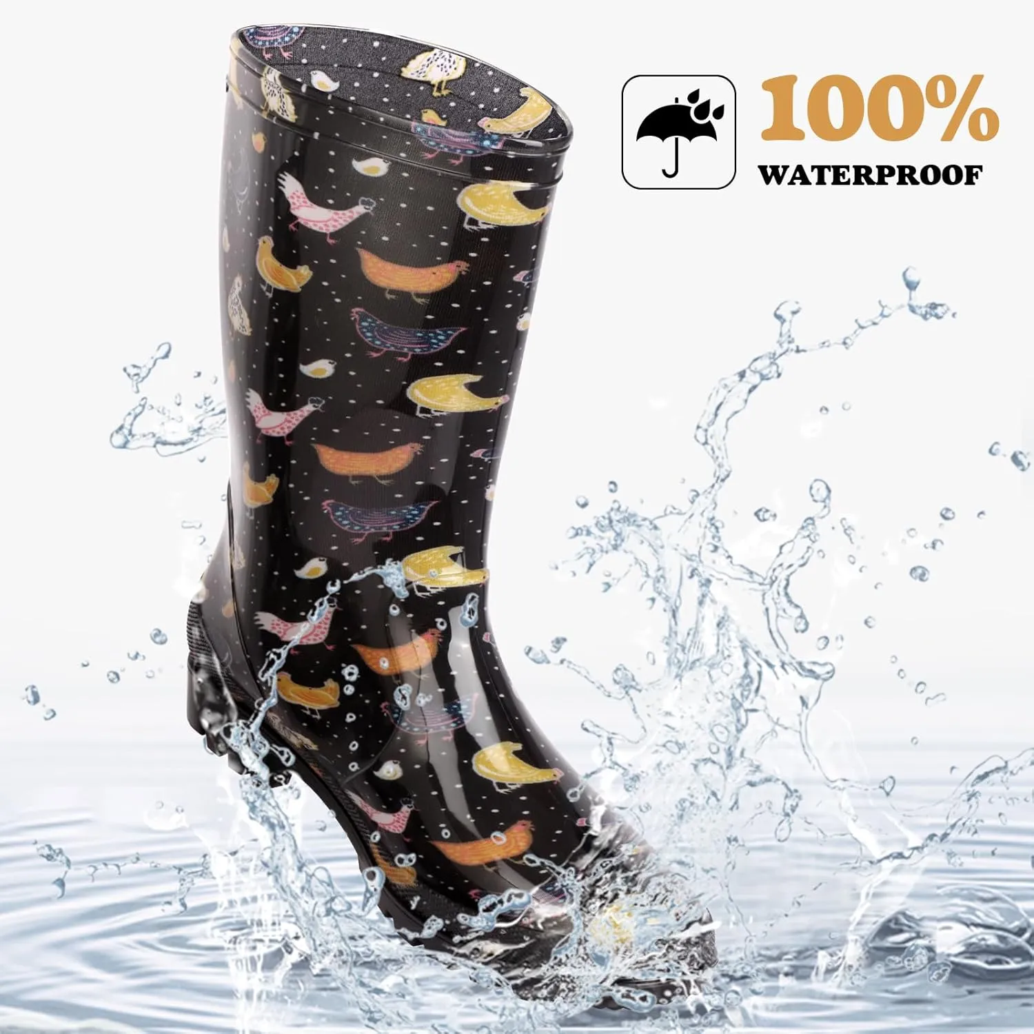 DaeRainy Women's Mid-calf Rain Boots Waterproof Non-slip for Gardens,Fishing,Farm,Outdoor Work Boots