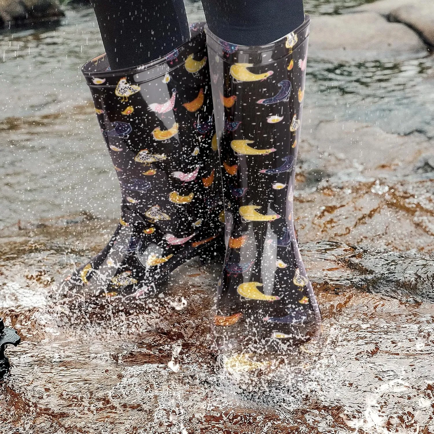 DaeRainy Women's Mid-calf Rain Boots Waterproof Non-slip for Gardens,Fishing,Farm,Outdoor Work Boots