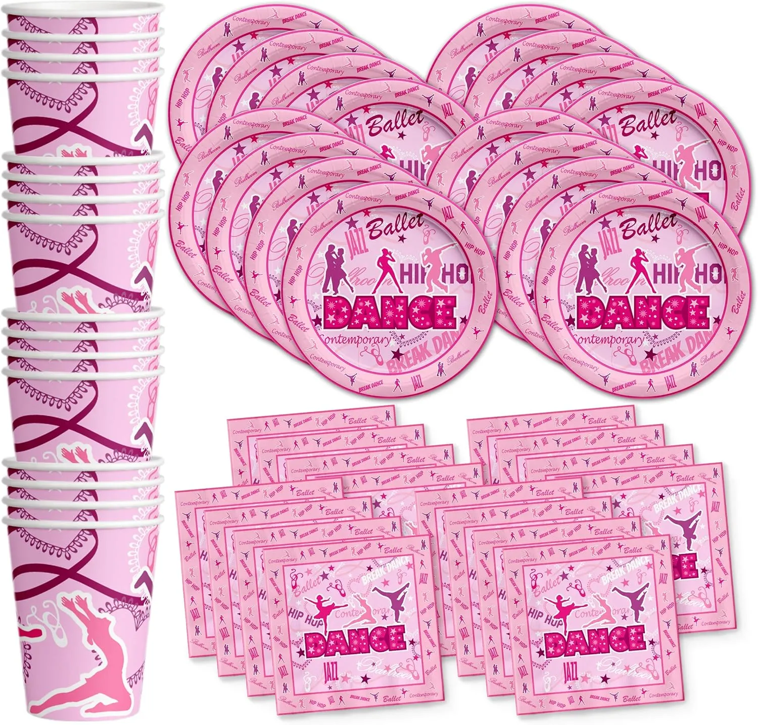 Dance Birthday Party Supplies Set Plates Napkins Cups Tableware Kit for 16