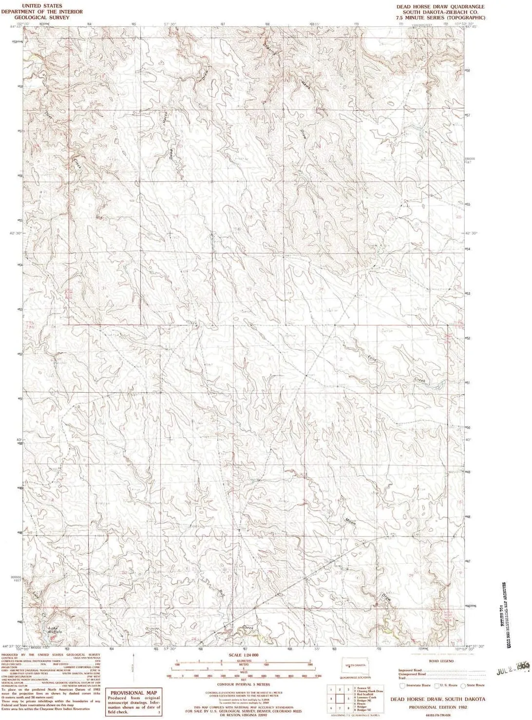 Dead Horse Draw SD topo map, 1:24000 Scale, 7.5 X 7.5 Minute, Historical, 1982, Updated 1983, 26.9 x 22 in