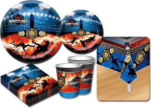 Deluxe Wrestling Theme Party Supplies Set for 20 People, Includes 20 Large Plates, 20 Small Plates, 20 Napkins, 20 Cups & 2 Table Covers - Perfect for the Match or Birthday (82 Pieces Total)