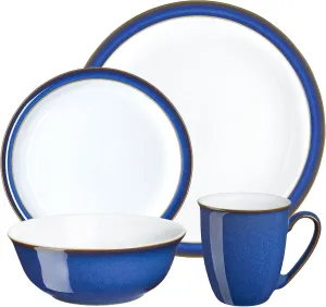 Denby - Imperial Blue Dinner Set For 4-16 Piece Ceramic Tableware Set Blue, White - Dishwasher Microwave Safe Crockery Set - 4 x Dinner Plate, 4 x Small Plate, 4 x Cereal Bowl, 4 x Coffee Mug