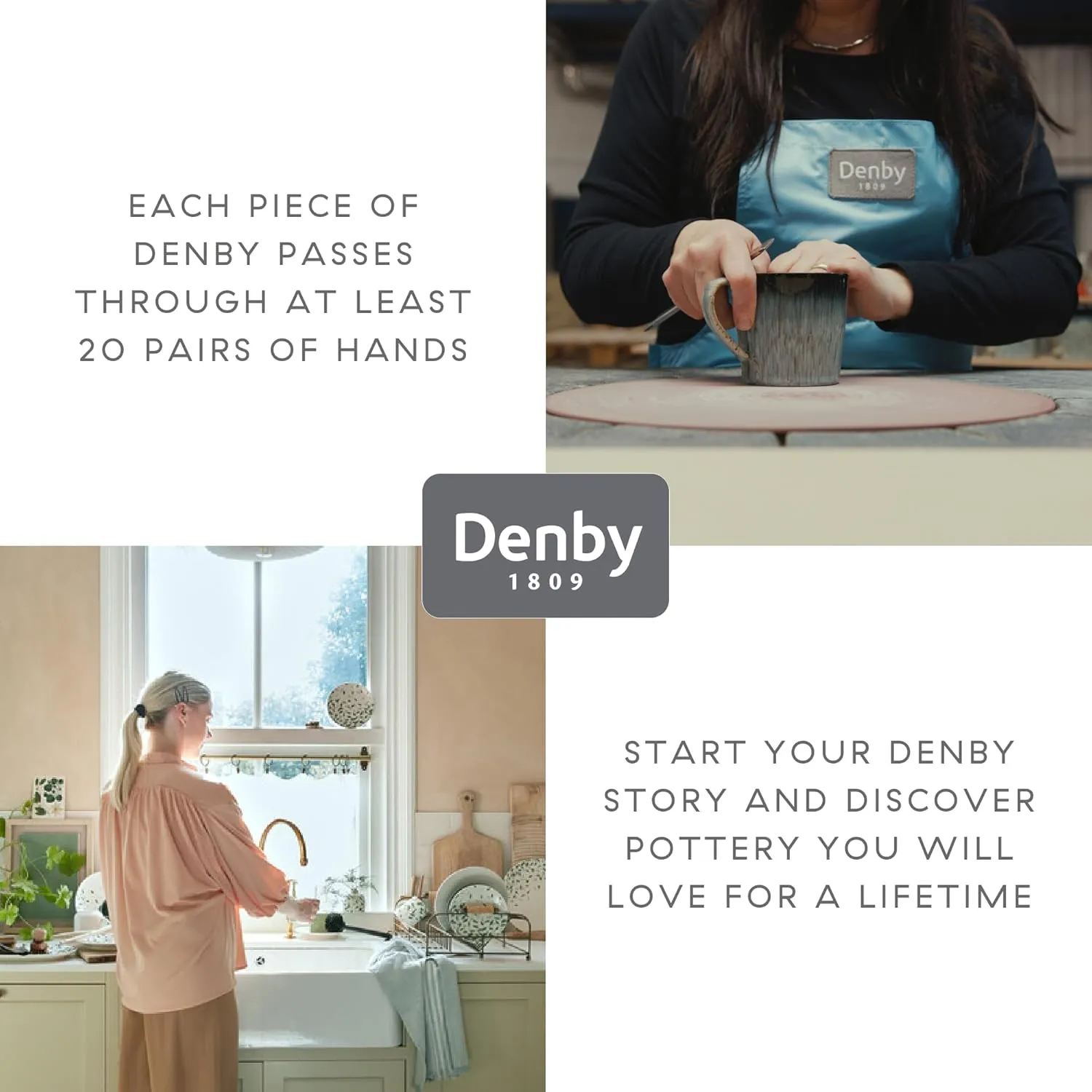 Denby - Imperial Blue Dinner Set For 4-16 Piece Ceramic Tableware Set Blue, White - Dishwasher Microwave Safe Crockery Set - 4 x Dinner Plate, 4 x Small Plate, 4 x Cereal Bowl, 4 x Coffee Mug