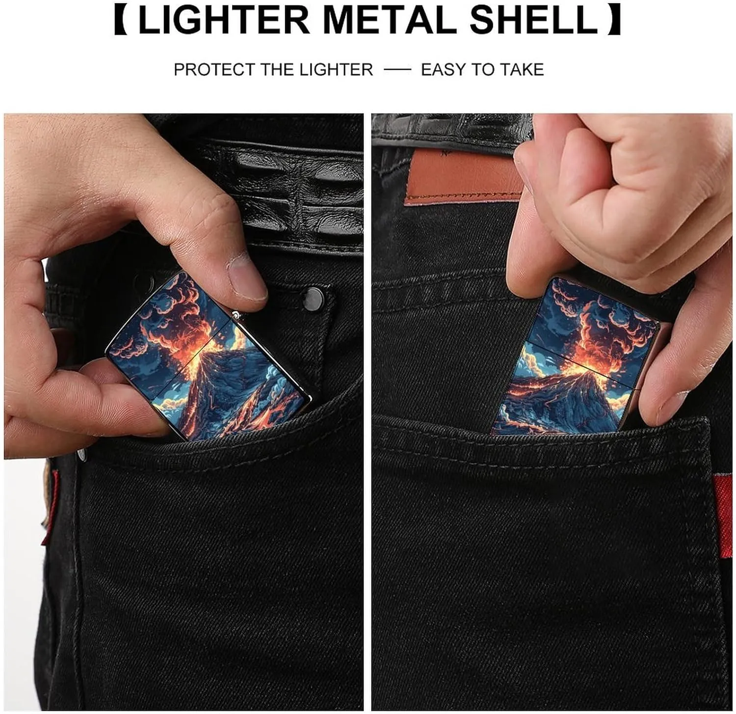 Depicts A Volcano Lighter Case Waterproof Lighter Sleeve Lighters Protective Cover with Graffiti Design