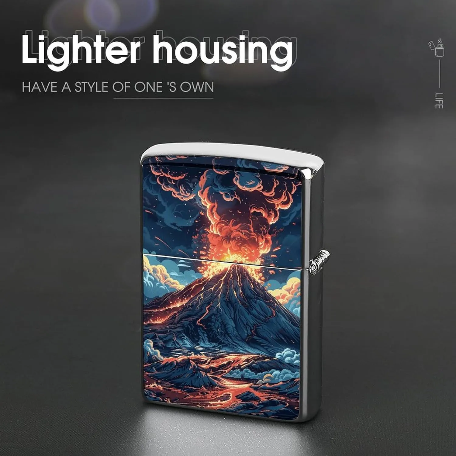 Depicts A Volcano Lighter Case Waterproof Lighter Sleeve Lighters Protective Cover with Graffiti Design